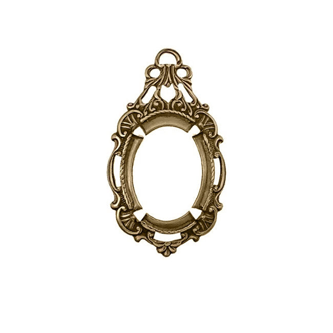 Pendant Setting for 18x13mm Flat Back Stones and Cabochons - Antiqued Brass Ox with Prongs - Nickel Free Made in the USA