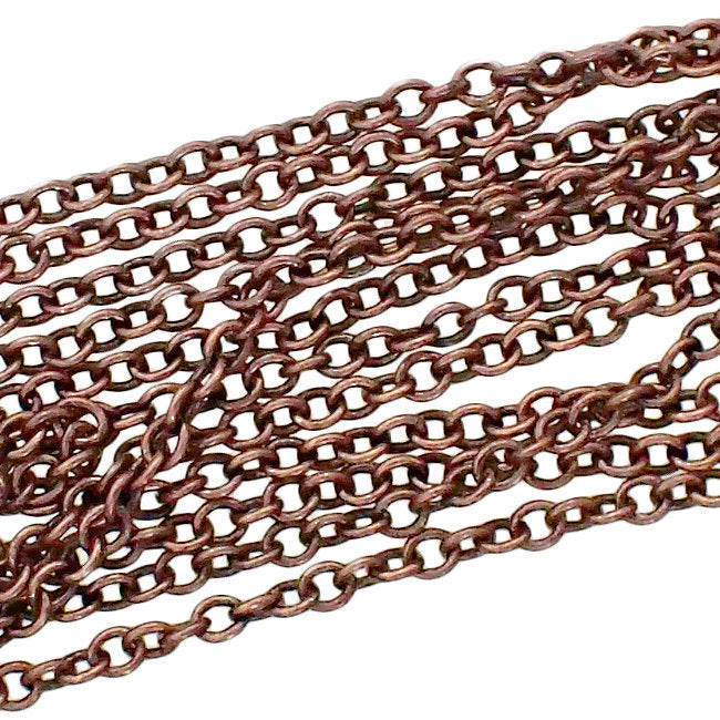 Small Soldered Cable Chain - Antiqued Copper Plated Brass - Jewelry Making Chain with Petite Round Soldered Links