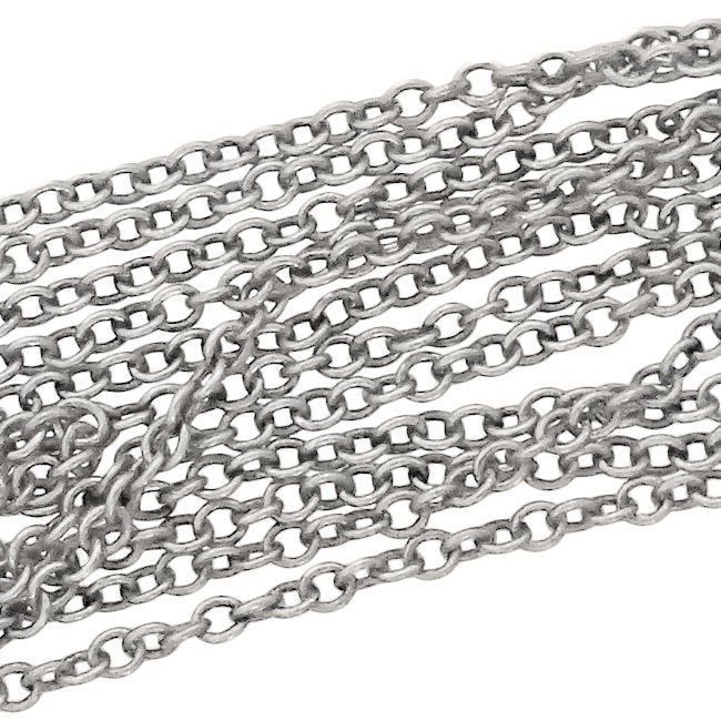 Antiqued Silver Plated Brass Small Soldered Cable Chain - Jewelry Making Chain with Petite Round Soldered Links