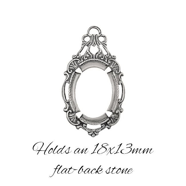 Silver Ox Pendant Setting with Prongs for 18x13mm Flat Back Stones and Cabochons - Nickel Free Made in the USA