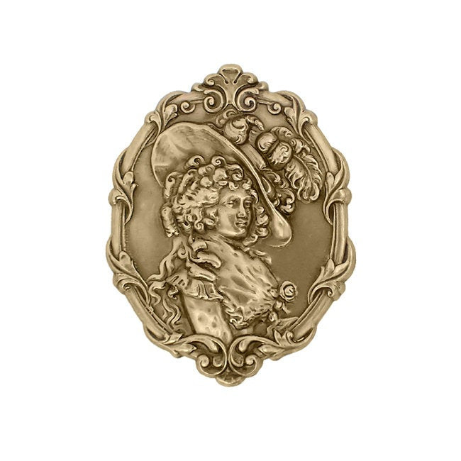 Victorian Lady Stamping - Antiqued Brass Ox Large Embellishment with Woman in Victorian Hat - Bronze Metal Scrapbooking Embellishments
