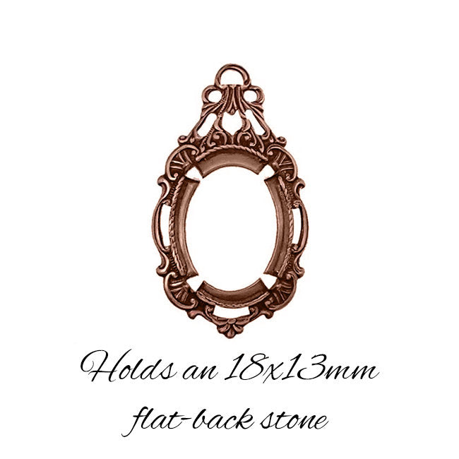 Copper Ox Pendant Setting for 18x13mm Flat Back Stones and Cabochons - Antiqued Copper Prongs - Nickel Free Made in the USA