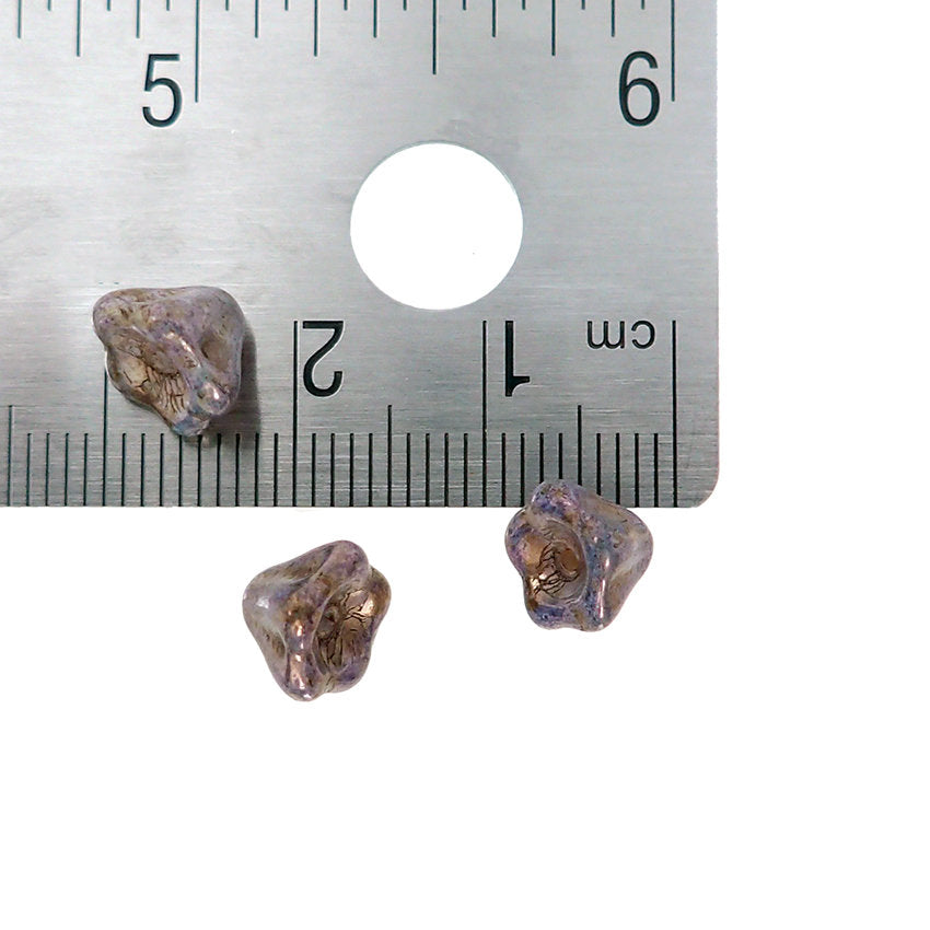 Deep Purple Rustic Bronze Picasso Luster Czech Pressed Glass Bell Flower Beads - 25 Pieces 8x6mm 8mm Dark Purple