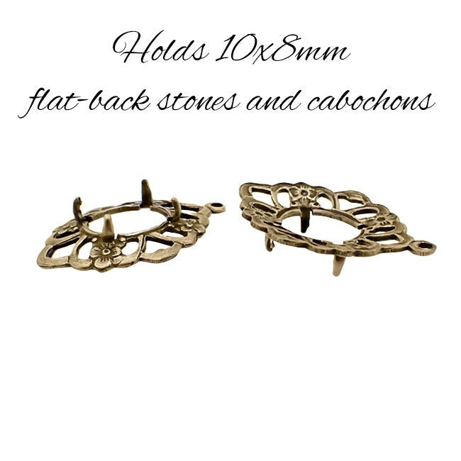Settings - Floral Filigree for 10x8mm Flat Back Stones and Cabochons