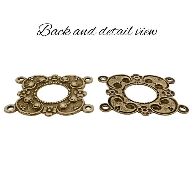 Floral Connectors with 4 Holes - Vintage Style Antiqued Brass Ox Bracelet Links - 2 Pieces