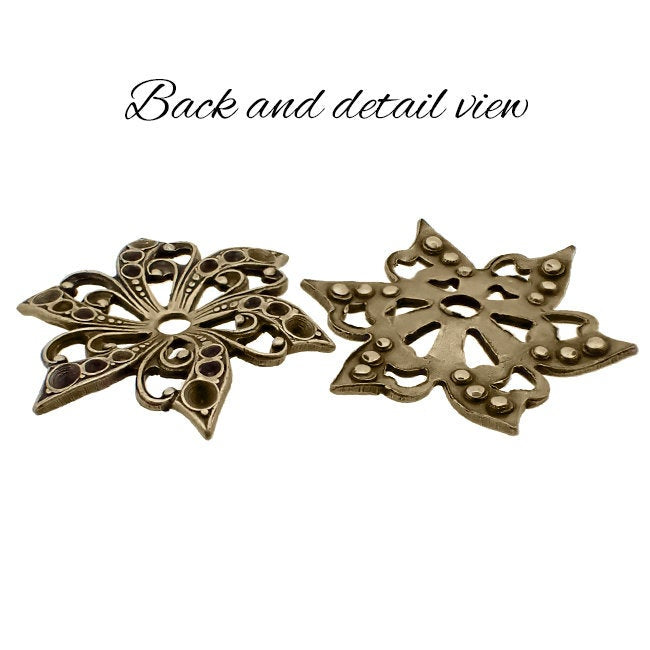 Multi-Stone Chaton Setting Antiqued Brass Ox - Flower Shaped Setting for Small Pointed Back Rhinestones - Nickel Free Made in the USA