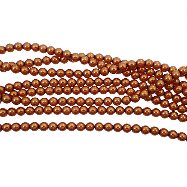 Pumpkin Shiny Czech Glass Faux Pearls - 6mm 25 Pieces - Rust Orange Autumn Czech Pearl Beads for Jewelry Making