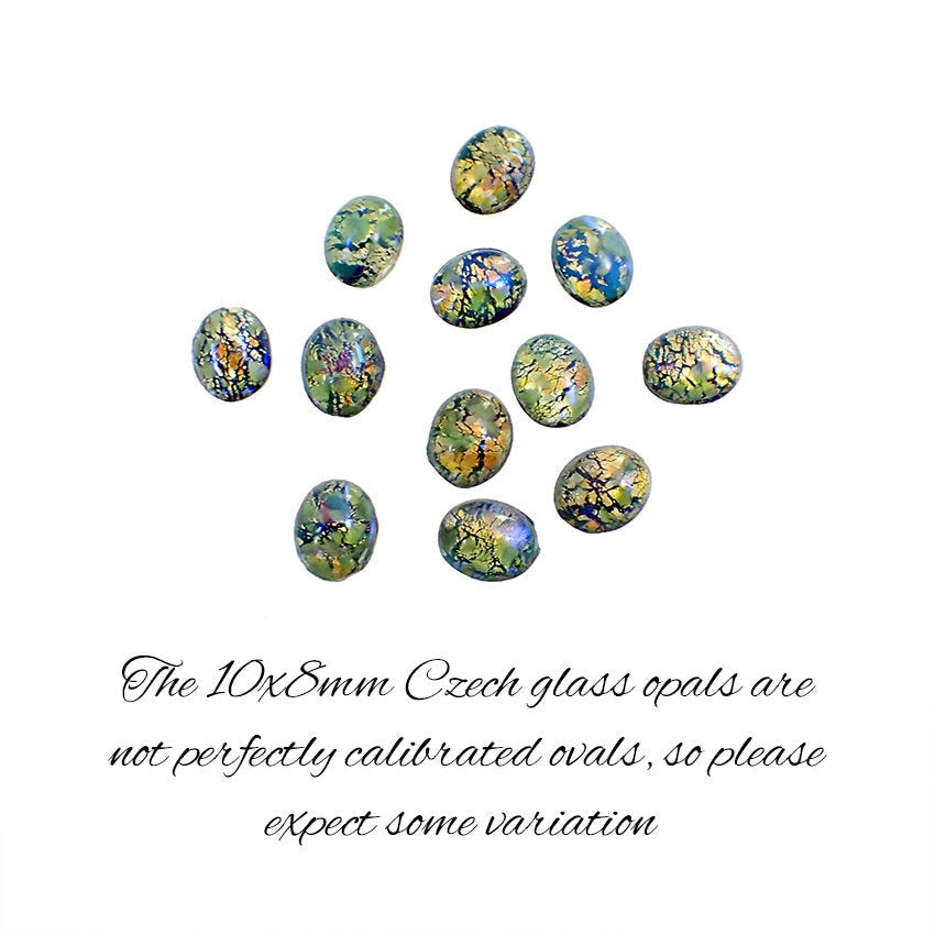 Czech Glass Cabochons - 10x8mm Light Green Opal