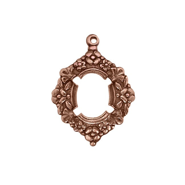 Floral Pronged Settings for 10x8mm Flat Back Stones and Cabochons - Antiqued Copper Ox with Prongs and Loop - Nickel Free - 2 Pieces