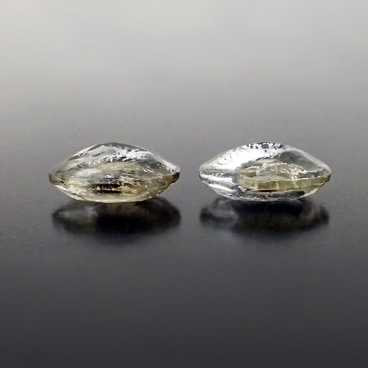 Rare Transparent Black Diamond and Crystal Clear Silver Foil Czech Glass Faceted Stones - 18x13mm - Grey Clear Handmade Oval Glass Jewels