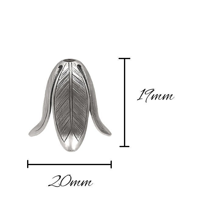 Large Flower Caps - 2 Pieces - Antiqued Silver Ox Plated Brass - Tall 3D Flower Stampings 4 Petals USA Made - Vintage Style Jewelry Supplies