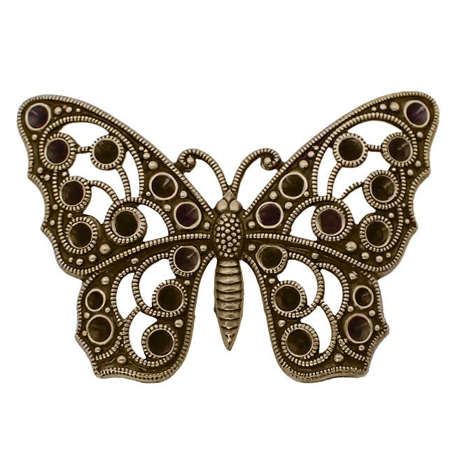 Large Butterfly Shaped Filigree Multi-Stone Chaton Setting Antiqued Brass Ox - Setting for Pointed Back Rhinestones - Nickel Free - 1 Piece
