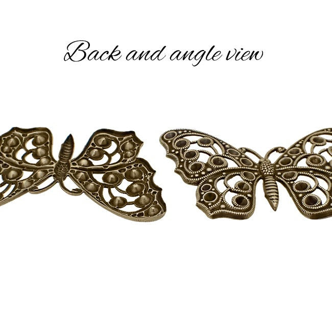 Large Butterfly Shaped Filigree Multi-Stone Chaton Setting Antiqued Brass Ox - Setting for Pointed Back Rhinestones - Nickel Free - 1 Piece