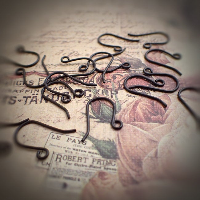 Matte Black Nickel Free Earring Hooks - 10 Pieces - 5 Pairs - Dark Antique Black Gothic Shepherd French Hook Ear Wires