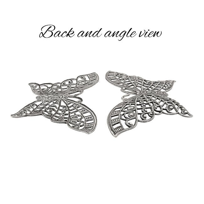 Butterfly Filigree with Lacy Wings - Antiqued Silver Ox - Intricate Detail Dapt Wings Rare Filigree - 1 Piece - High Quality European Brass