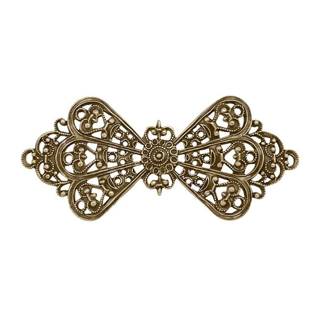 Lacy Victorian Bow Filigree - Antiqued Brass Ox Connectors - Intricate Detail Nickel Free - 1 Piece - High Quality Vintage European Brass