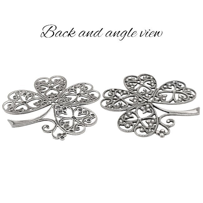 Large Four Leaf Clover Filigree - Antique Silver Ox Stampings - Intricate Detail Nickel Free - 1 Piece - High Quality Vintage European Brass