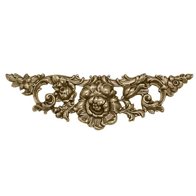 Large Floral Stamping - Antiqued Brass Ox - Victorian Art Nouveau Flourish Scrapbooking Metal Embellishment or Jewelry Making Base - 1 Piece