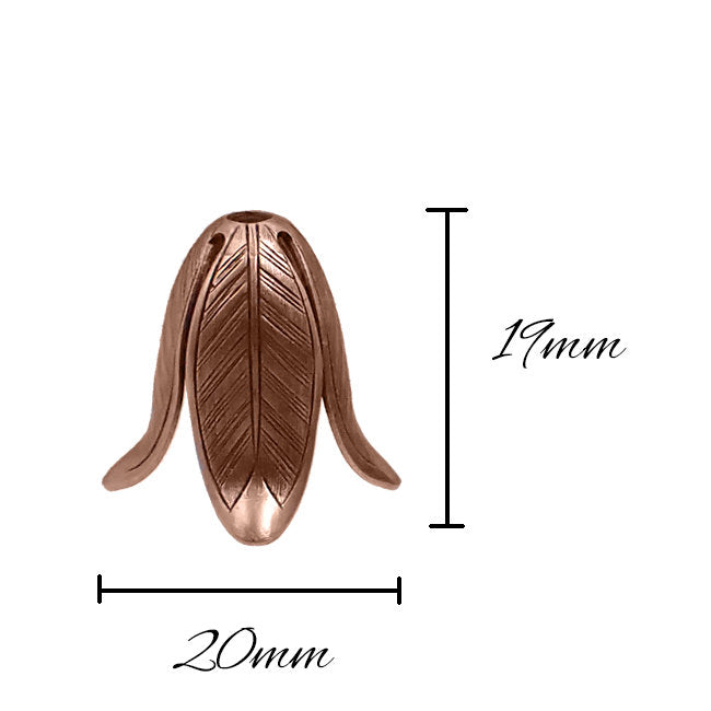 Large Flower Caps - 2 Pieces - Antiqued Copper Ox Plated Brass - Tall 3D Flower Stampings Made in the USA - Vintage Style Jewelry Supplies