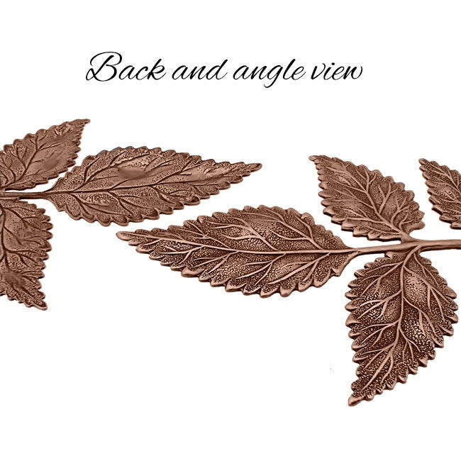 Large Leaves Stamping - Antiqued Copper Ox - Vintage Style Jewelry Making Supply - Made in the USA - 1 Piece - Mulitple 5 Leaf Spray Branch