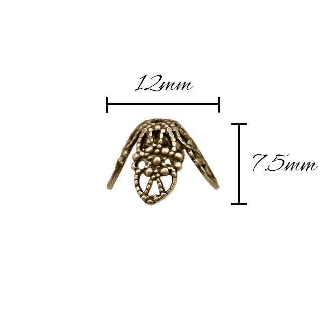Filigree Bead Caps - USA Made - 4 Pieces - Antiqued Brass Ox - Pointed Petal Cone - Vintage Style Jewelry Making Suplies
