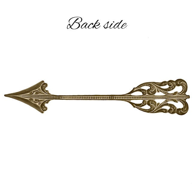 Antiqued Brass Ox Arrow Stamping - Large 5 Inches Victorian Art Nouveau Filigree Scrapbooking Metal Embellishment or Jewelry Base - 1 Piece