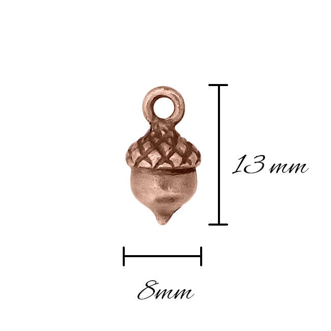 USA Made 3D Acorn Charms - 4 Pieces - Antiqued Copper Ox Plated Pewter Small Autumn Dangles - Lead Free Nickel Free