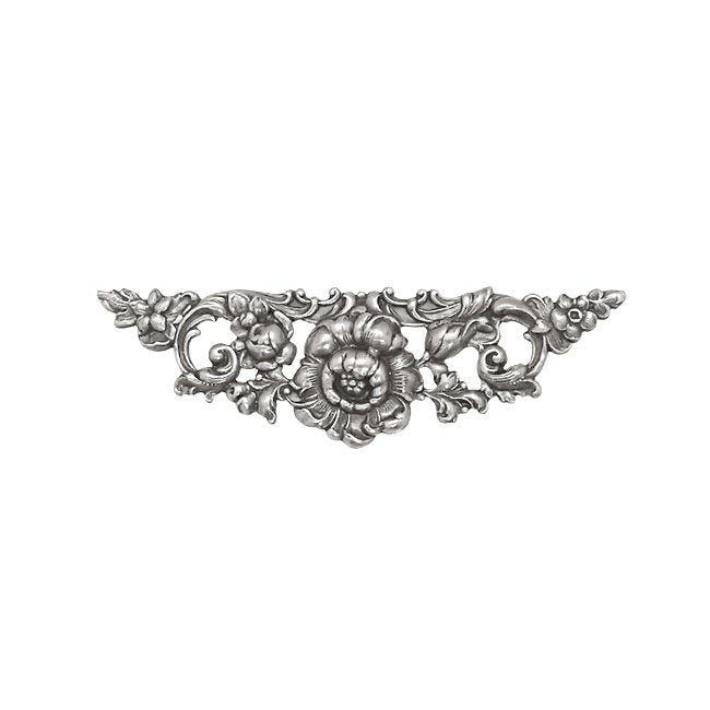 Medium Floral Stamping - Antiqued Silver Ox - Victorian Art Nouveau Flourish Scrapbooking Metal Embellishment or Jewelry Base - 1 Piece