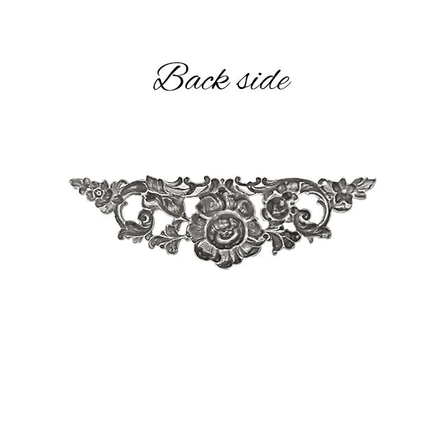 Medium Floral Stamping - Antiqued Silver Ox - Victorian Art Nouveau Flourish Scrapbooking Metal Embellishment or Jewelry Base - 1 Piece
