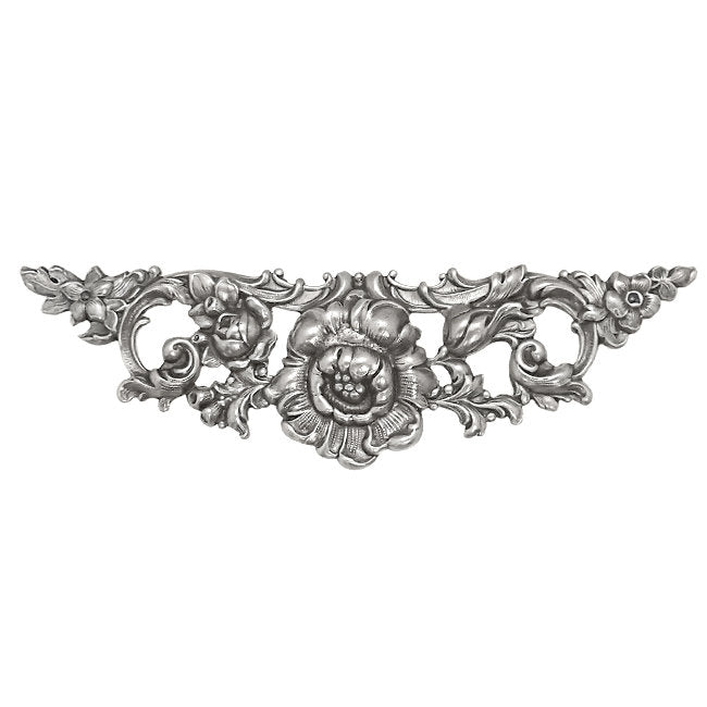 Large Floral Stamping - Antiqued Silver Ox - Victorian Art Nouveau Flourish Scrapbooking Metal Embellishment Jewelry Making Base - 1 Piece