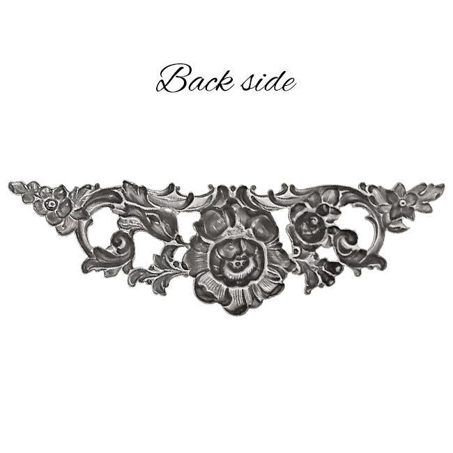 Large Floral Stamping - Antiqued Silver Ox - Victorian Art Nouveau Flourish Scrapbooking Metal Embellishment Jewelry Making Base - 1 Piece