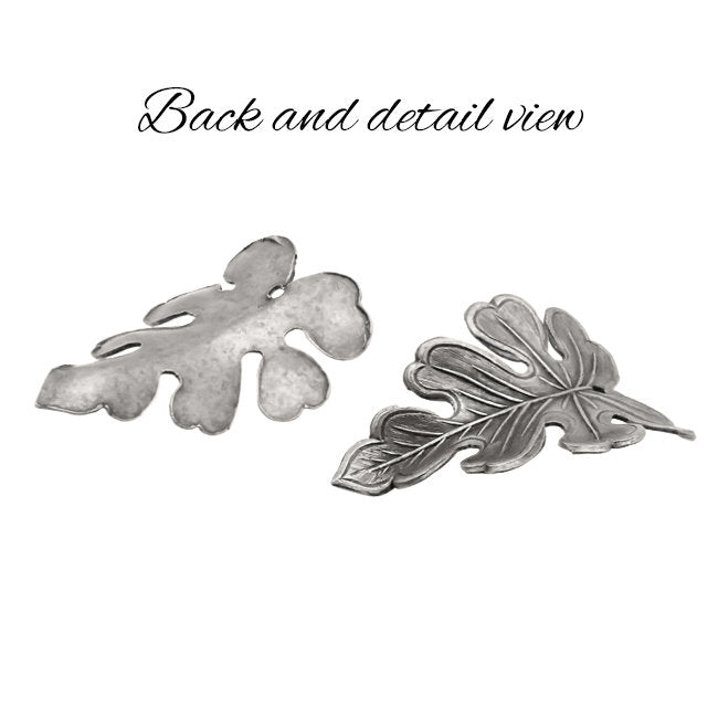 Oak Leaf Pendants - Antiqued Silver Ox Plated Brass - 2 Pieces - Scalloped 3D Dapt Oak Leaves with Hole for Hanging Nature Themed Stampings
