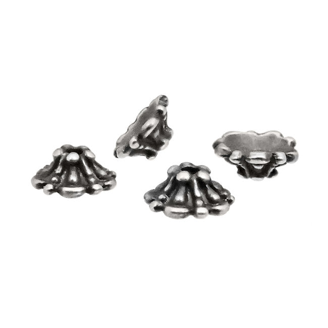 Tierracast Tiffany Bead Cap - 5mm Antique Silver Ox - 4 Pieces - Plated Pewter Made in the USA - Lead Free Nickel Free