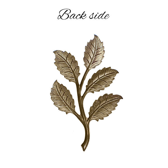 Large 5 Leaf Branch Stamping - Antiqued Brass Ox - Detailed Leaves with Veins - Made in the USA - 1 Piece - Metal Scrapbook Embellishment