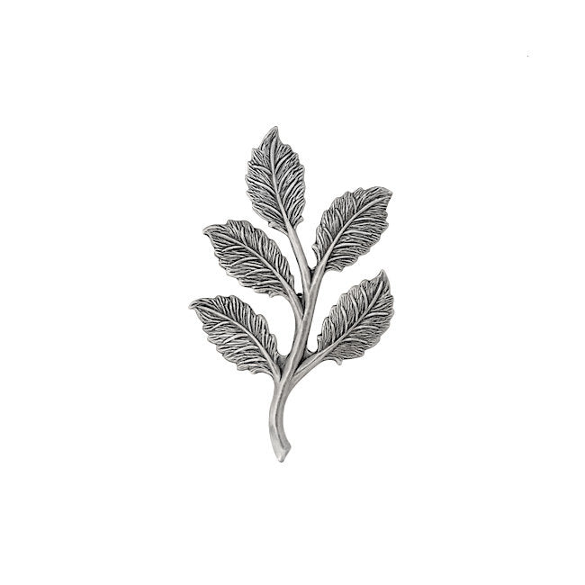 Smaller 5 Leaf Branch Stamping - Antiqued Silver Ox - Detailed Leaves with Veins - Made in the USA - 1 Piece - Metal Scrapbook Embellishment