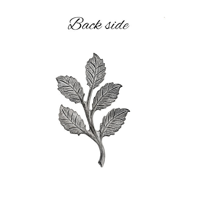 Smaller 5 Leaf Branch Stamping - Antiqued Silver Ox - Detailed Leaves with Veins - Made in the USA - 1 Piece - Metal Scrapbook Embellishment