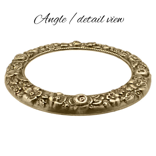 Round Frame of Romantic Roses - Antiqued Brass Ox Open Scrapbooking Frame - Antique Vintage Victorian Style USA Made Stampings Nickel-Free