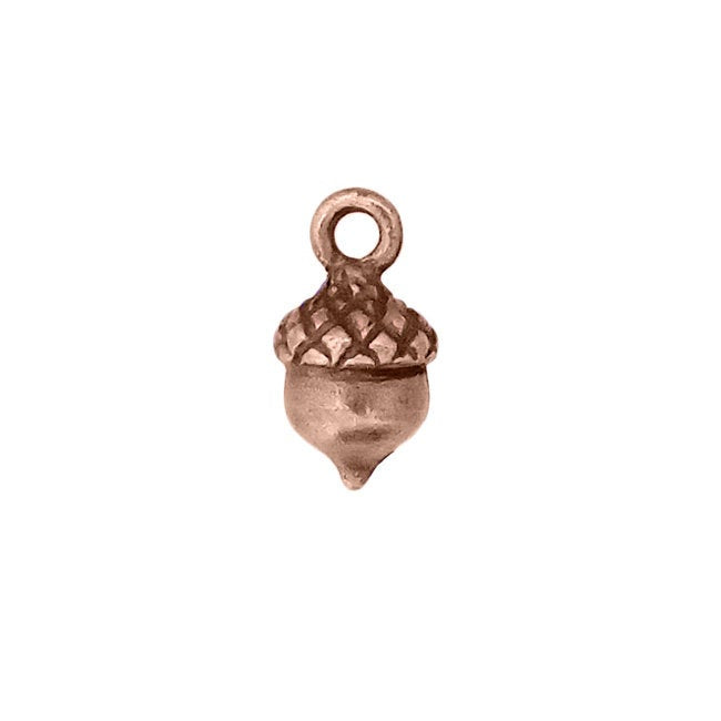 USA Made 3D Acorn Charms - 4 Pieces - Antiqued Copper Ox Plated Pewter Small Autumn Dangles - Lead Free Nickel Free