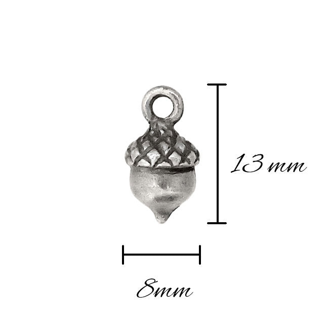 USA Made 3D Acorn Charms - 4 Pieces - Antiqued Silver Ox Plated Pewter Small Autumn Dangles - Lead Free Nickel Free