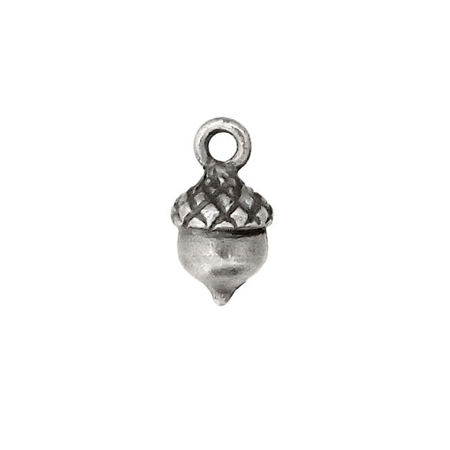 USA Made 3D Acorn Charms - 4 Pieces - Antiqued Silver Ox Plated Pewter Small Autumn Dangles - Lead Free Nickel Free