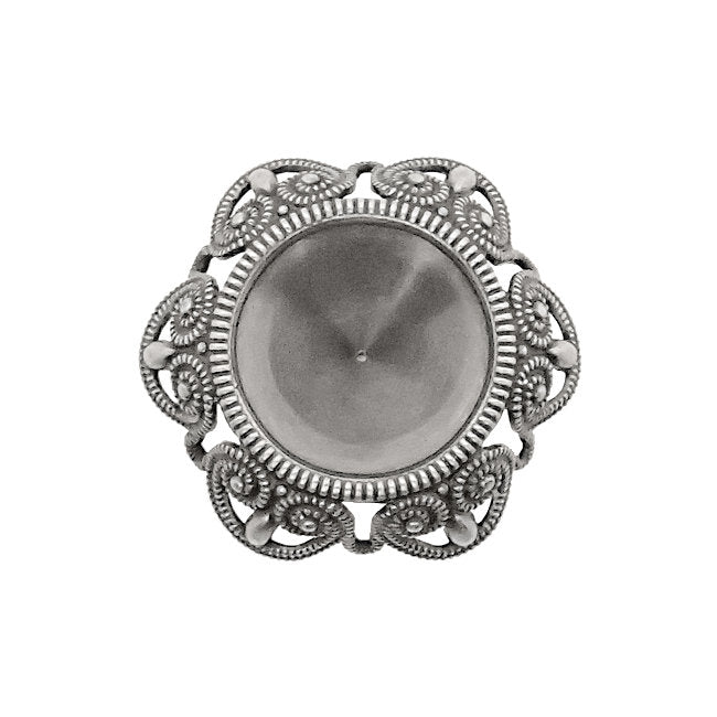 Filigree Setting for 14mm Rivoli Stones - 1 Piece European German Made Antiqued Silver Ox - For Pointed Back Swarovski 1122 Vintage Style