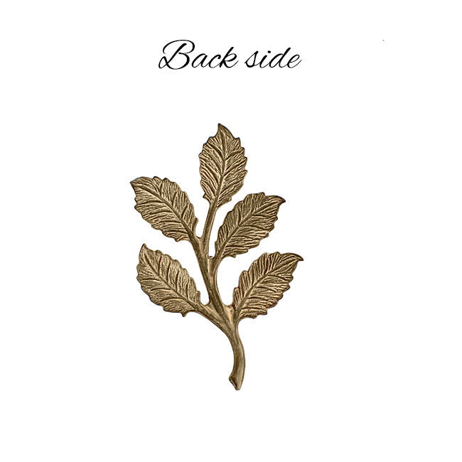 Smaller 5 Leaf Branch Stamping - Antiqued Brass Ox - Detailed Leaves with Veins - Made in the USA - 1 Piece - Metal Scrapbook Embellishment