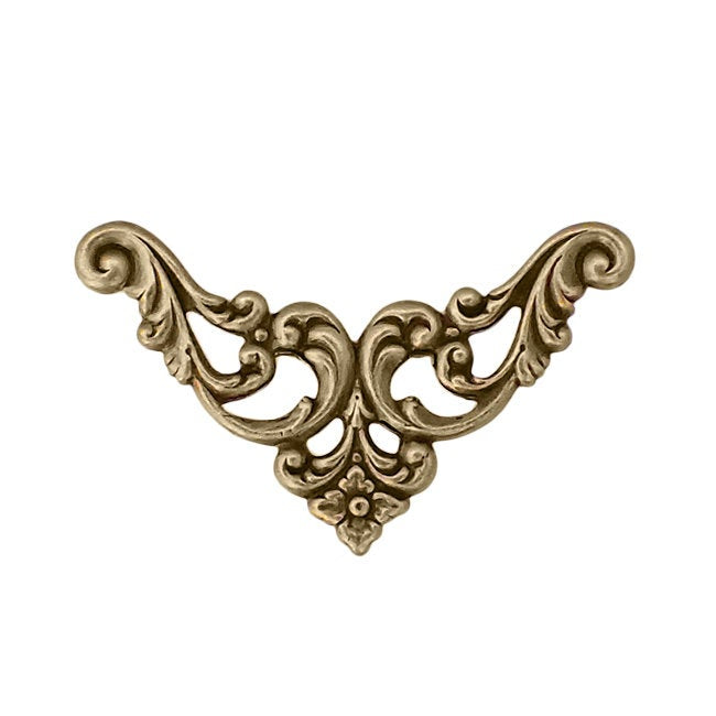 Filigree Corners with Flourish and Flower Pattern - Antiqued Brass Ox - 4 Pieces - Steampunk Scrapbooking Corners or Jewelry Victorian Style