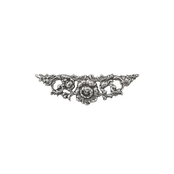 Small Floral Stamping - 2 Pieces - Antiqued Silver Ox - Victorian Art Nouveau Flourish Scrapbooking Metal Embellishment or Jewelry Base