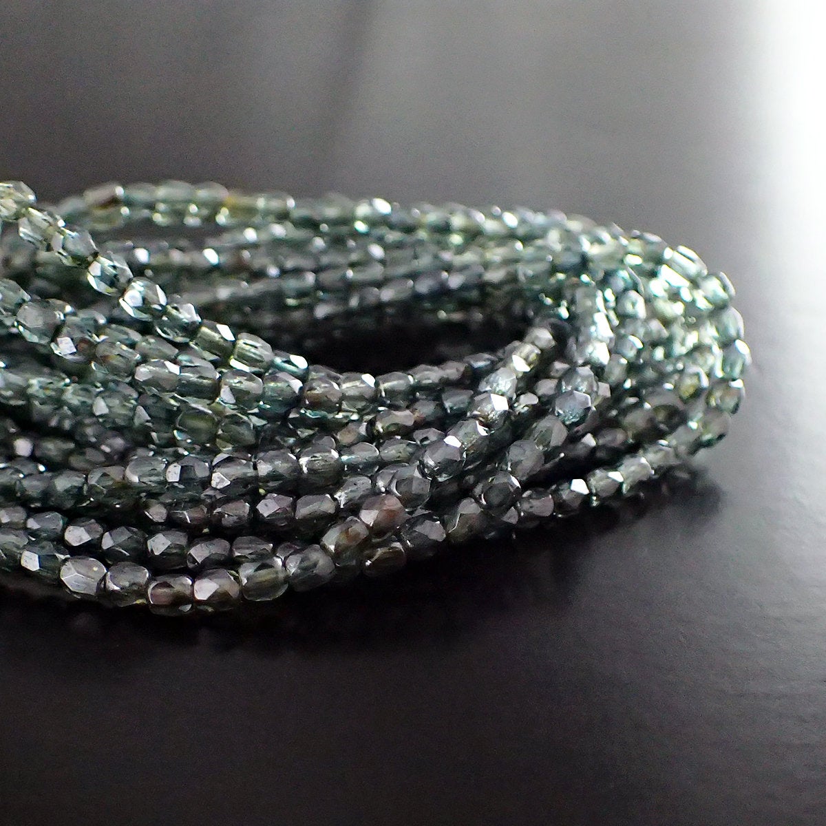 Czech Glass Beads - 3mm Fire Polished - Lumi Transparent Green Luster