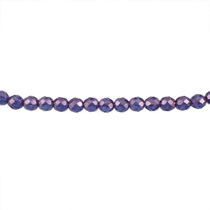 Czech Glass Beads - 8mm Fire Polished  - Lumi Transparent Amethyst Purple Luster