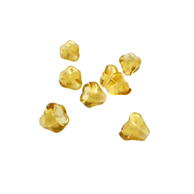 Amber Yellow Czech Pressed Glass Baby Bell Flower Beads - 50 Pieces 6x4xmm - Topaz Colored