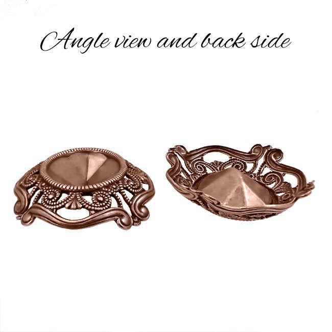 Filigree Setting for 18x13mm Oval Stones - 1 Piece European Made Antiqued Copper Ox - For Fully Faceted 4120 Fancy Rhinestones