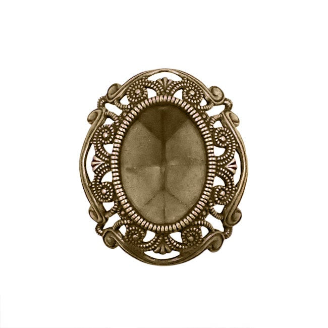 Filigree Setting for 18x13mm Oval Stones - 1 Piece European Made Antiqued Brass Bronze Ox for Fully Faceted 4120 Fancy Rhinestones