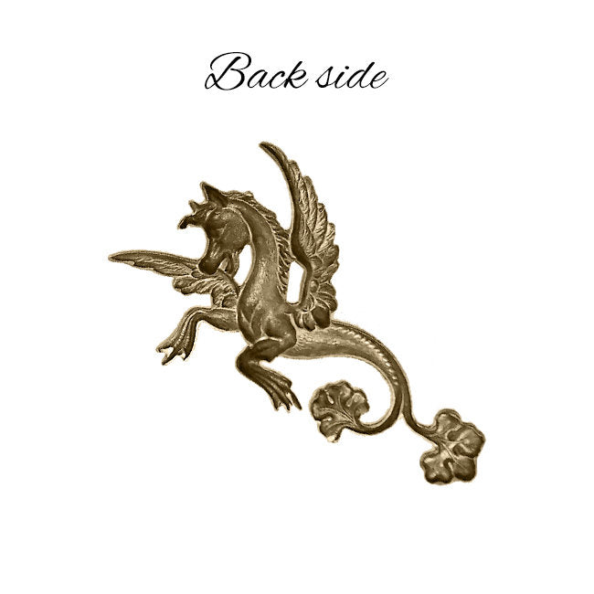 Mythical Winged Seahorse Stamping - Antiqued Brass Ox - Victorian Style Mythological Metal Embellishment Jewelry Component - 1 Piece - Right